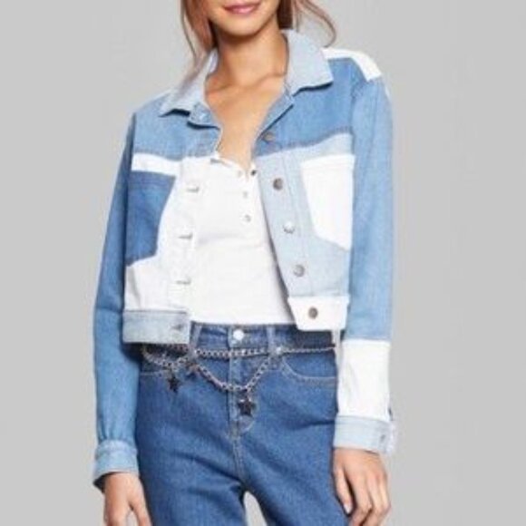 Wild Fable Patchwork Boxy Denim Trucker Jacket Size L - Picture 2 of 2